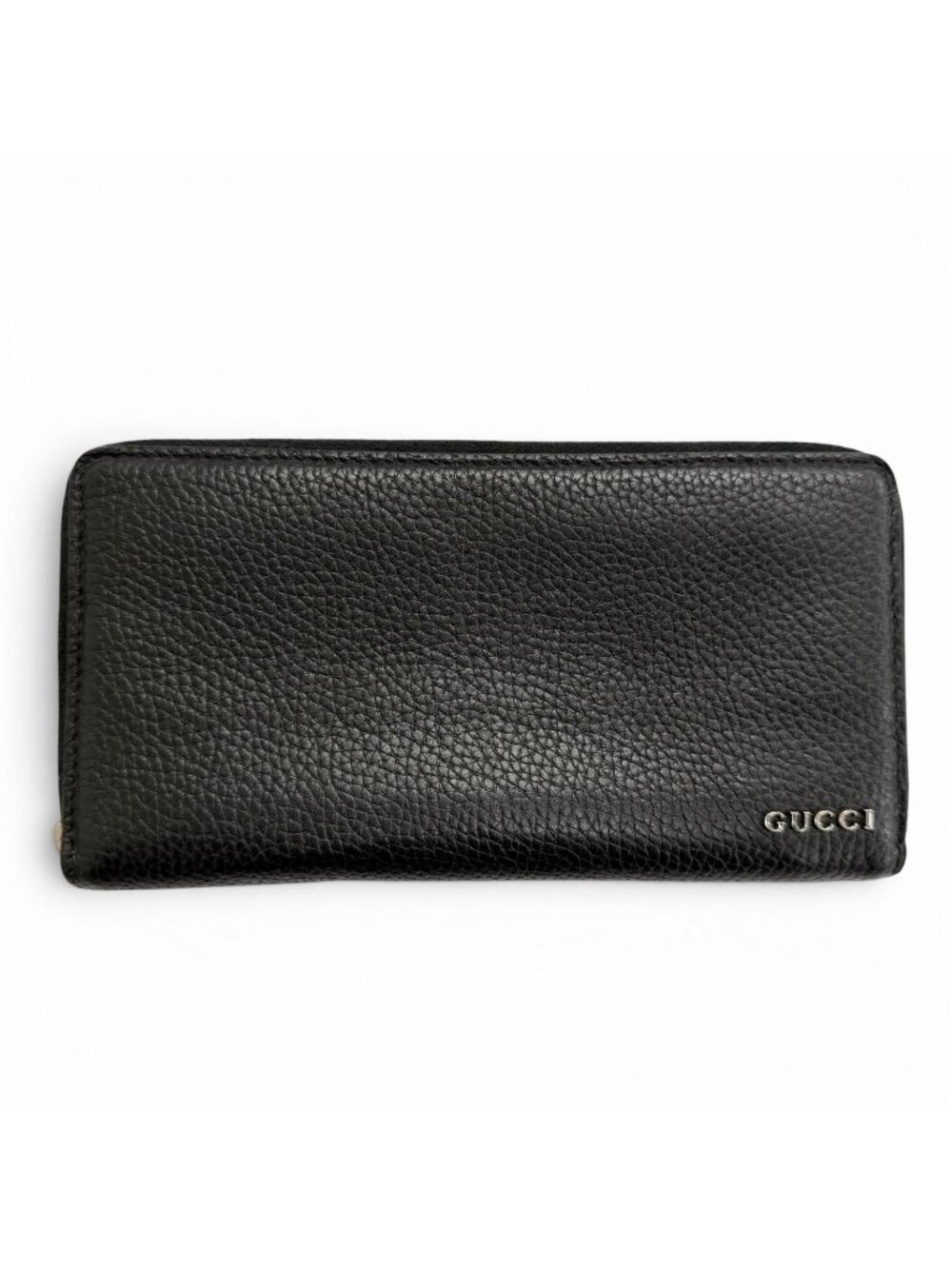Gucci Logo Zip Around Wallet Leather Simple Black Silver